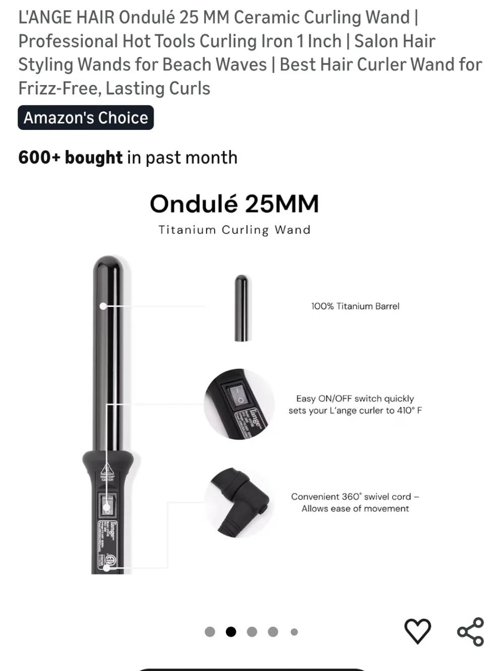 L'ANGE Hair Curling Wand Black